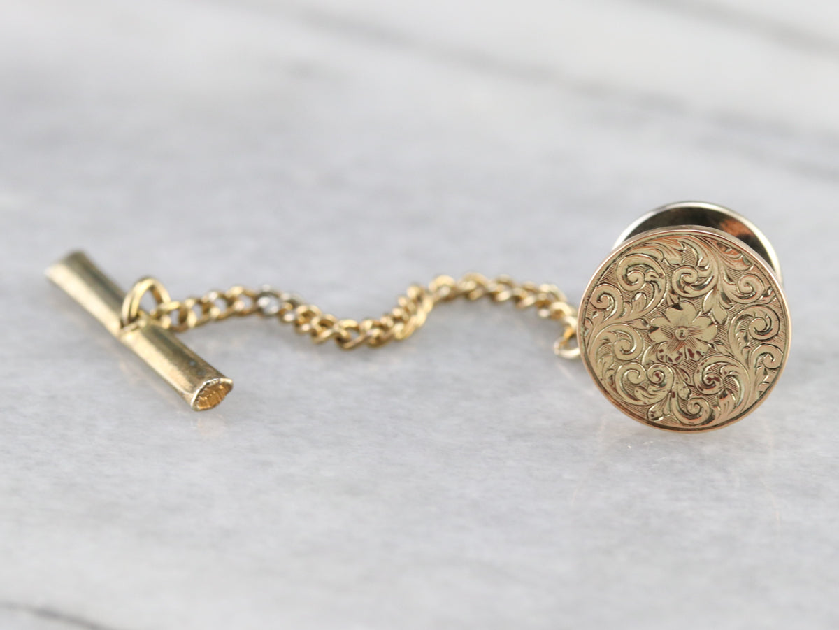 Vintage Engraved Floral Tie Tack