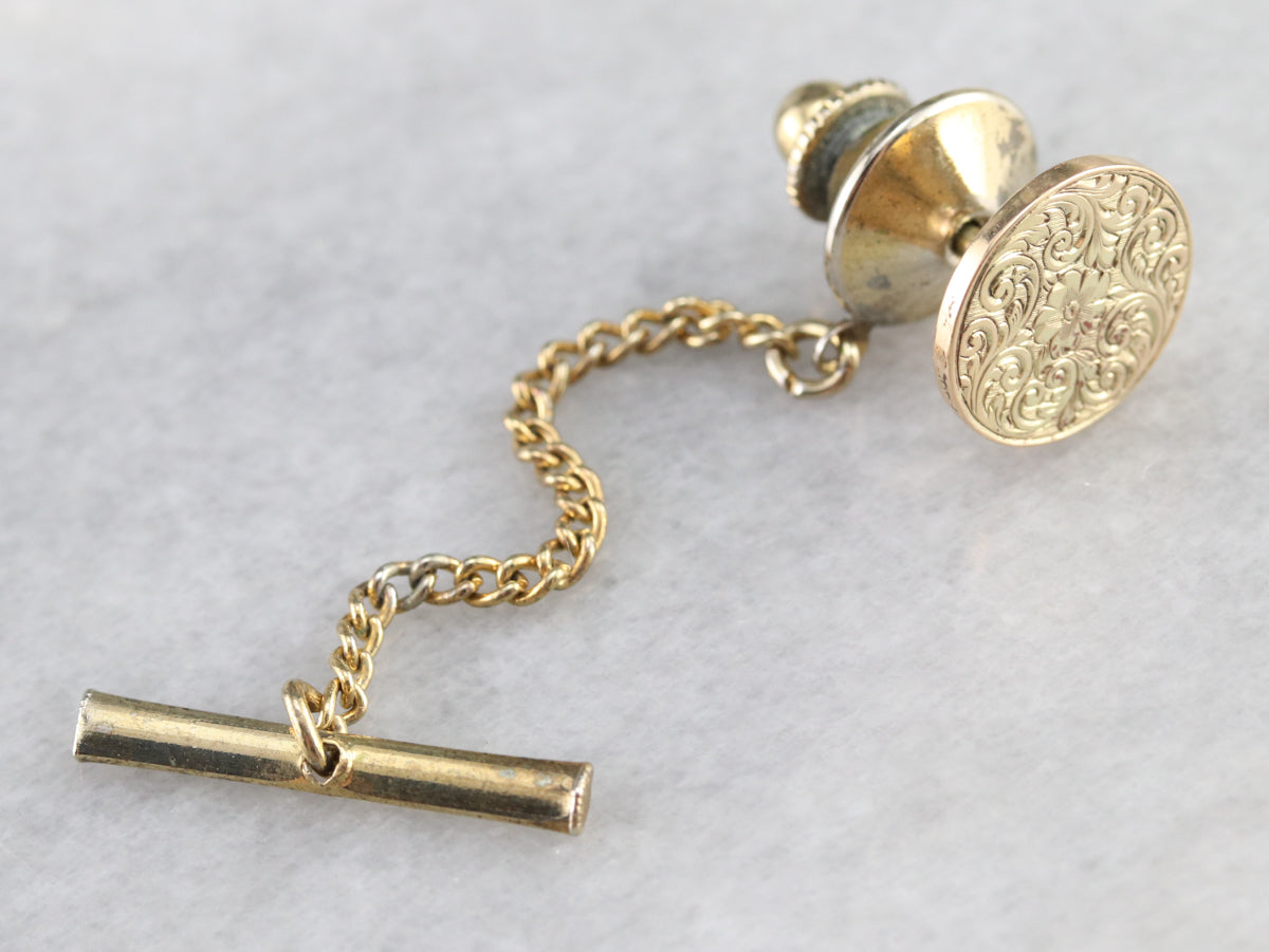 Vintage Engraved Floral Tie Tack