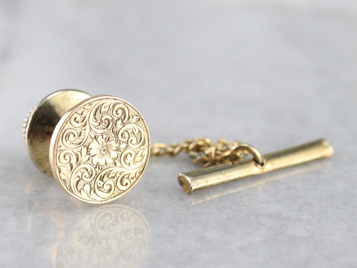 Vintage Engraved Floral Tie Tack