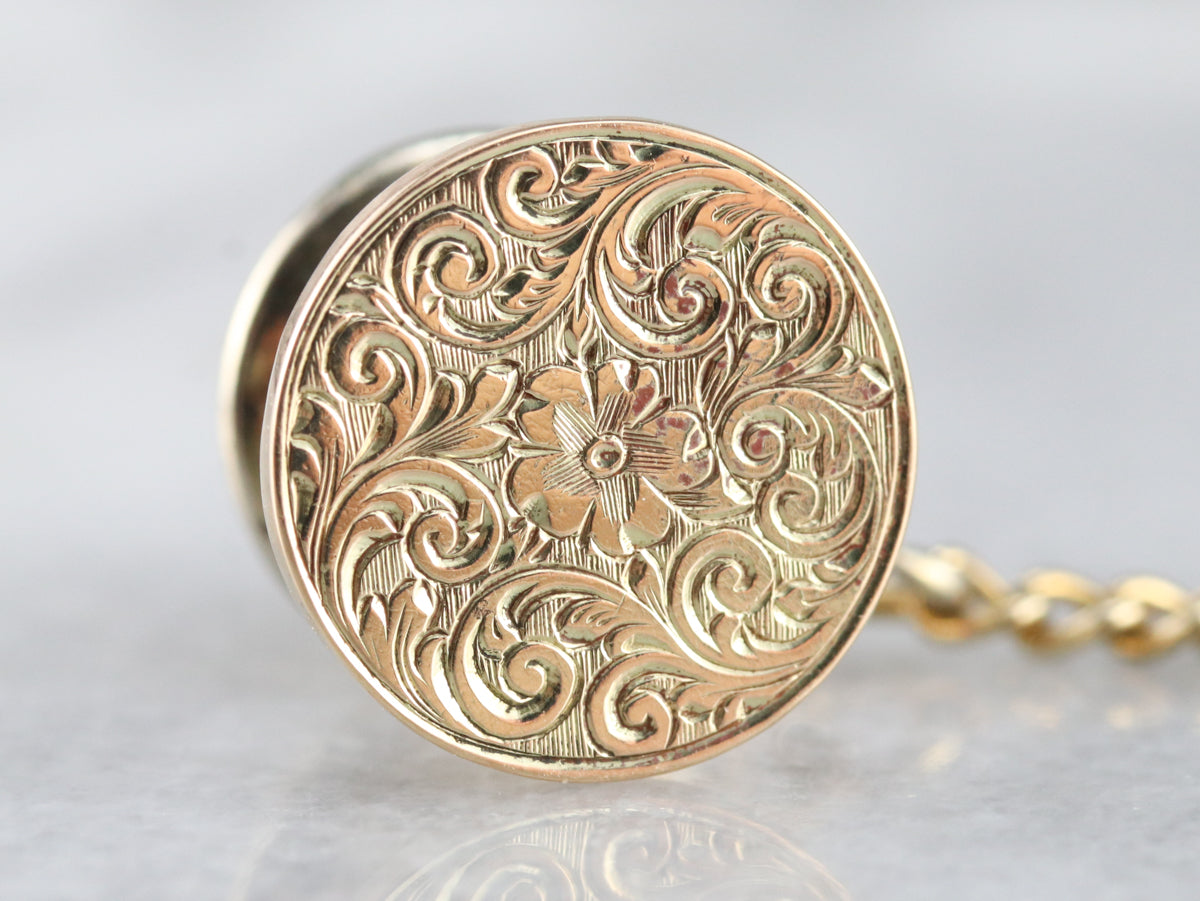 Vintage Engraved Floral Tie Tack