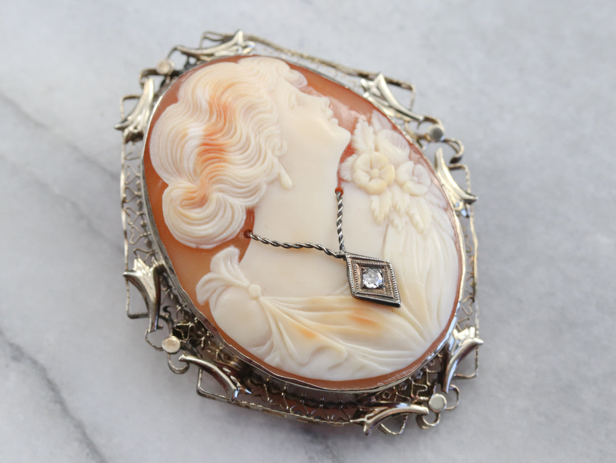 Vintage Diamond Cameo Brooch or Pendant
