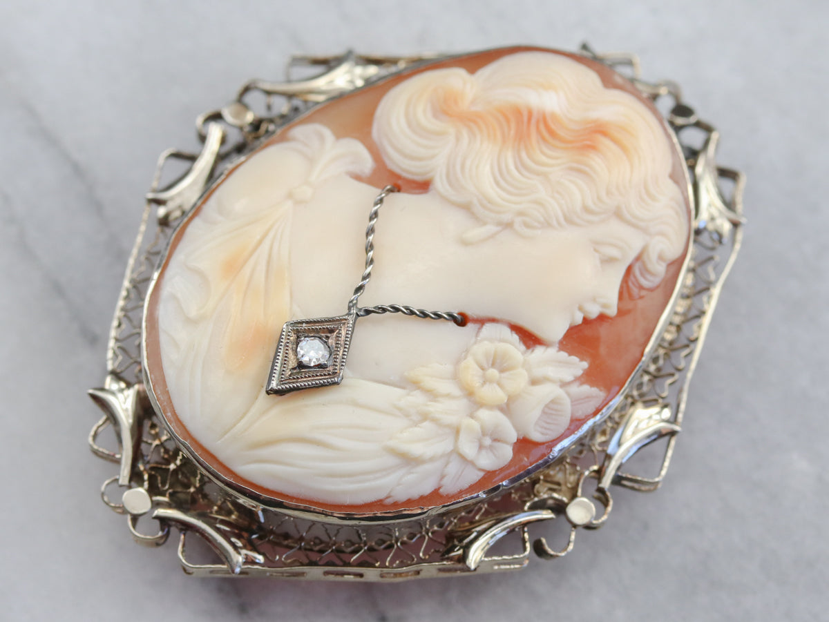 Vintage Diamond Cameo Brooch or Pendant