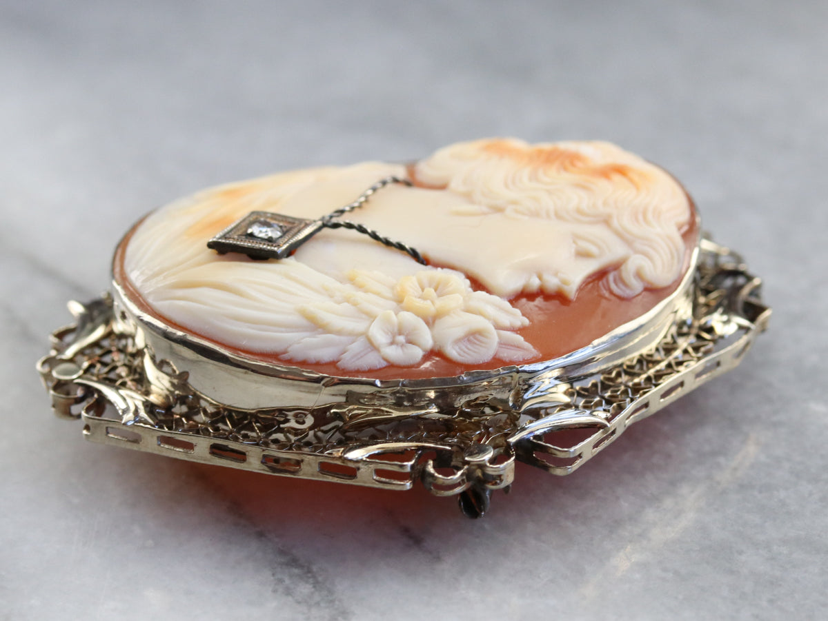 Vintage Diamond Cameo Brooch or Pendant