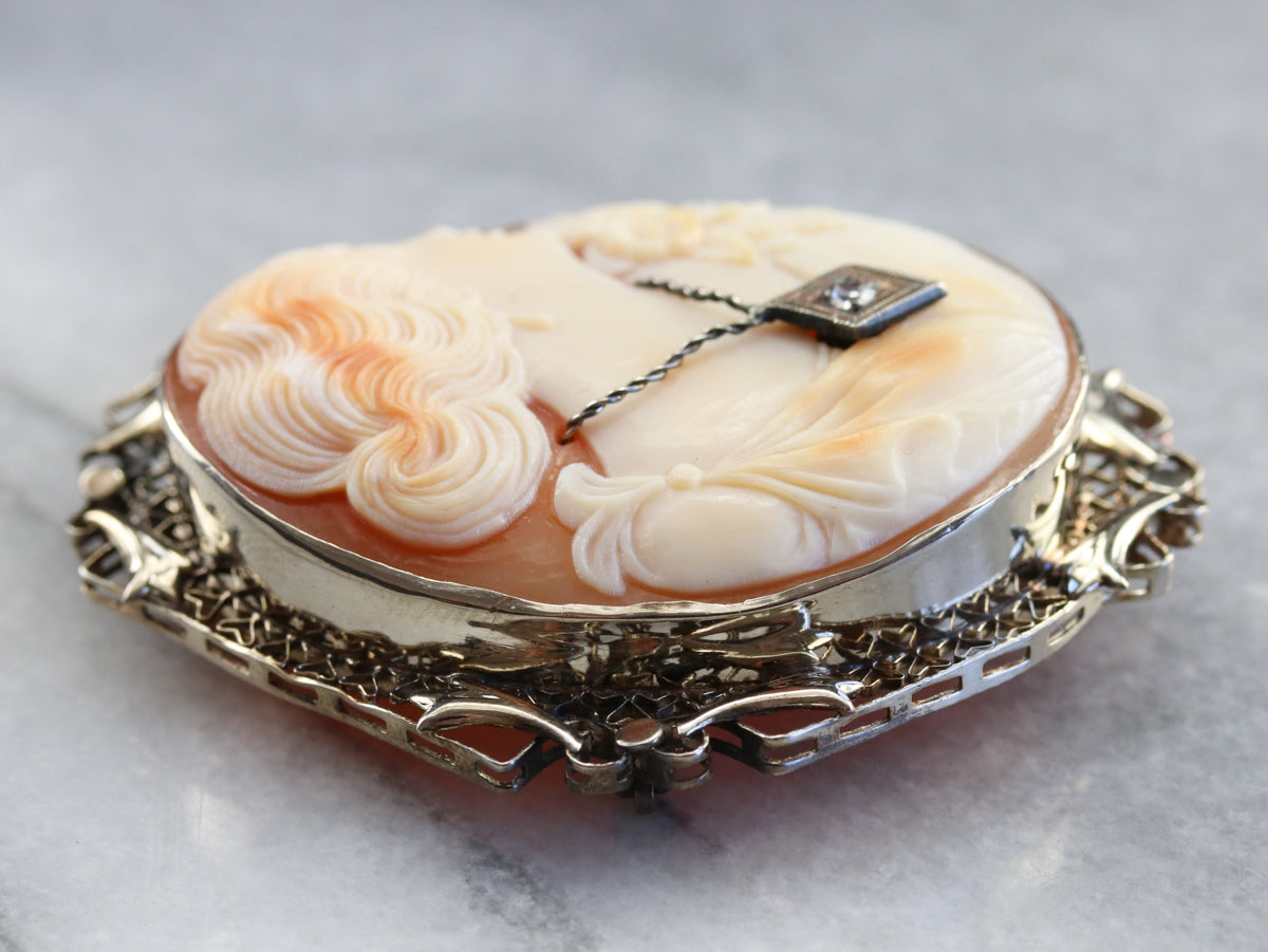 Vintage Diamond Cameo Brooch or Pendant