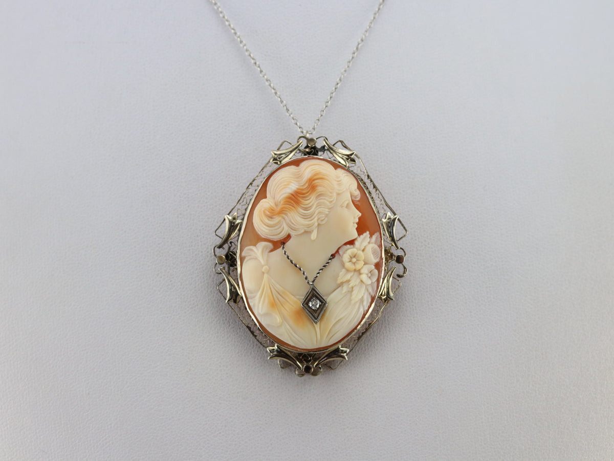 Vintage Diamond Cameo Brooch or Pendant