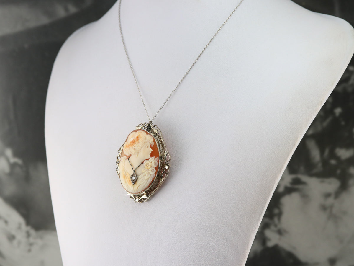 Vintage Diamond Cameo Brooch or Pendant