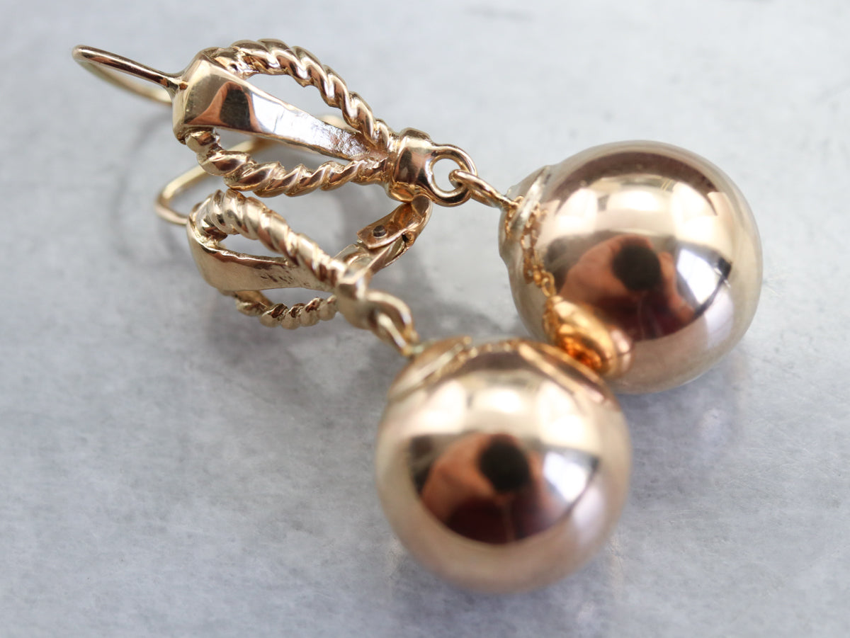 Gold Rope Twist Ball Drop Earrings