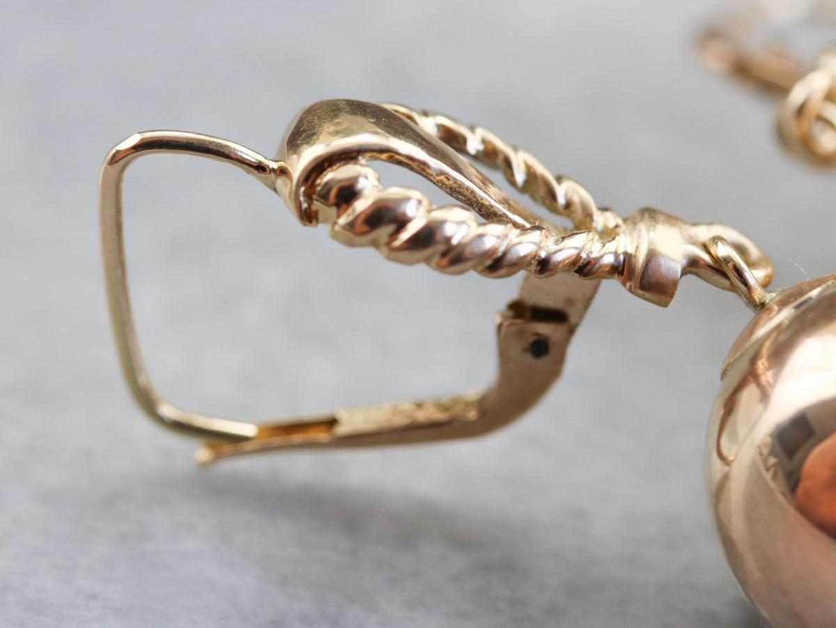 Gold Rope Twist Ball Drop Earrings