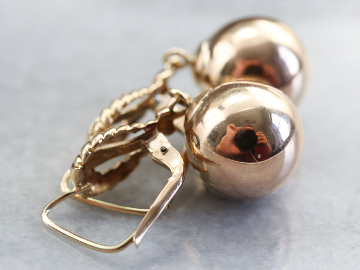 Gold Rope Twist Ball Drop Earrings