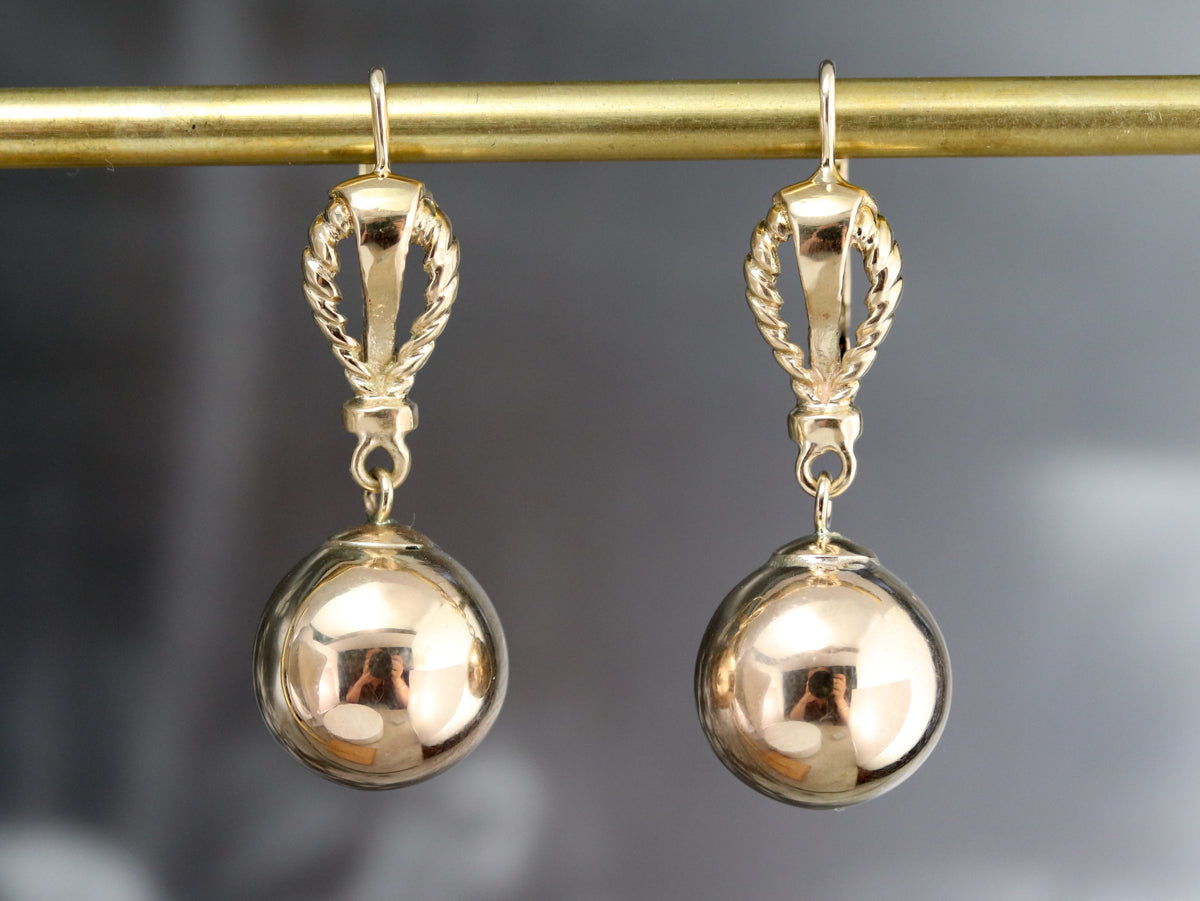 Gold Rope Twist Ball Drop Earrings