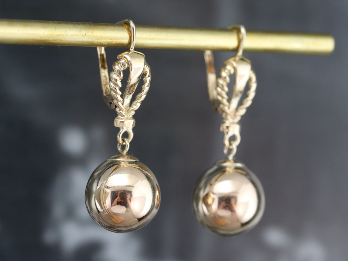 Gold Rope Twist Ball Drop Earrings