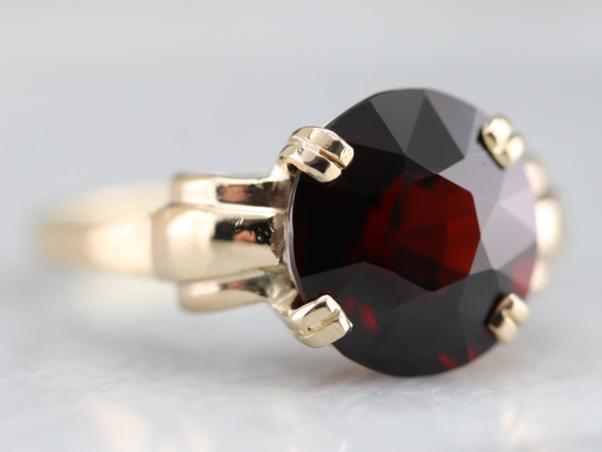 Retro Era Garnet Solitaire Ring