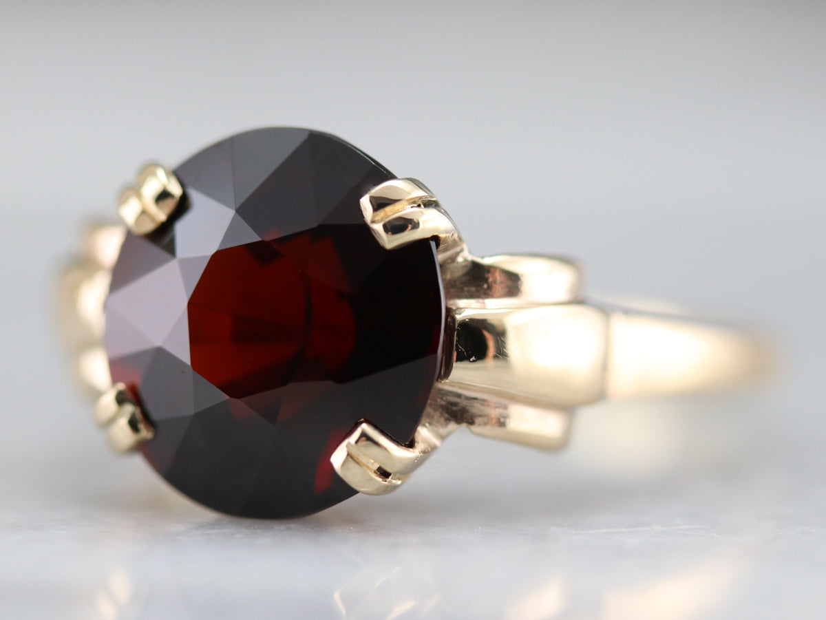 Retro Era Garnet Solitaire Ring