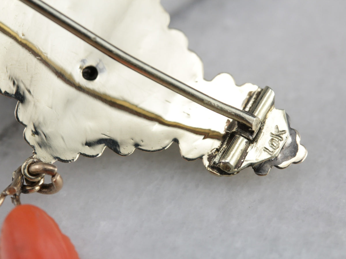 Ornate Victorian Coral Gold Brooch