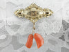Ornate Victorian Coral Gold Brooch