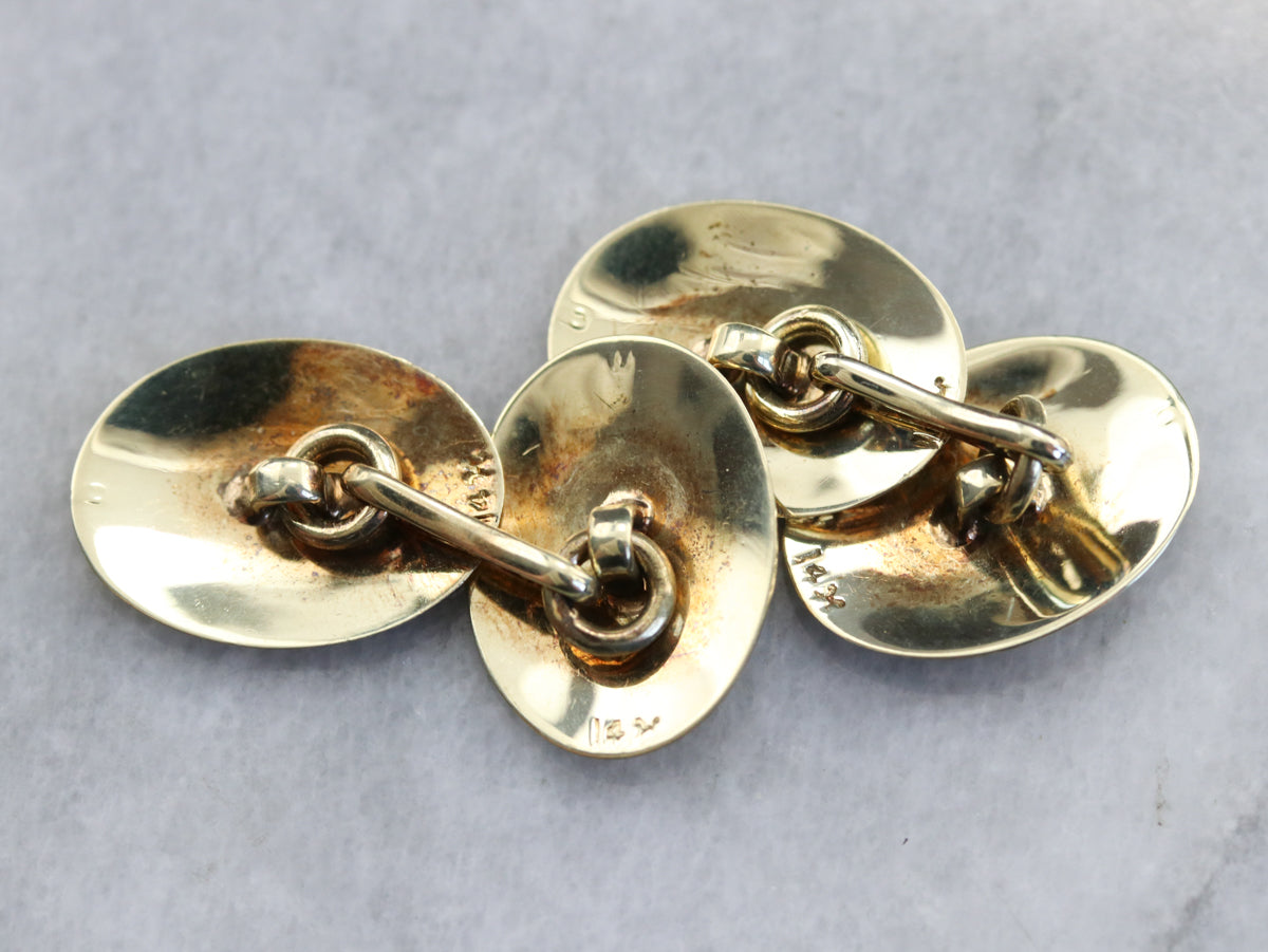 Gold Late Art Deco Etched Cufflinks