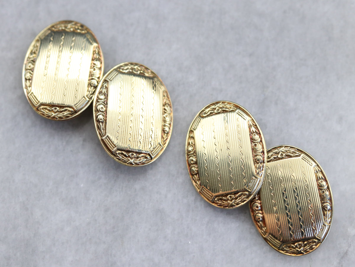 Gold Late Art Deco Etched Cufflinks