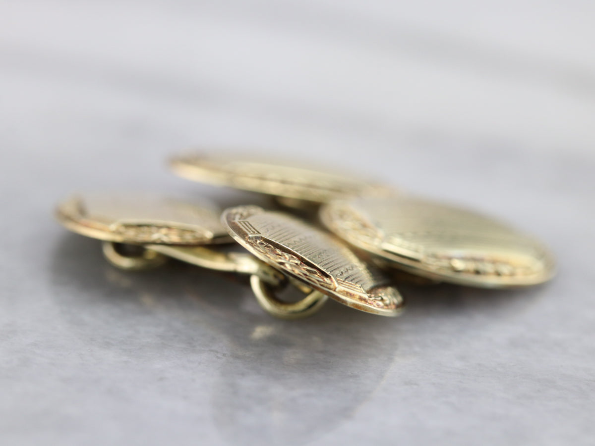 Gold Late Art Deco Etched Cufflinks