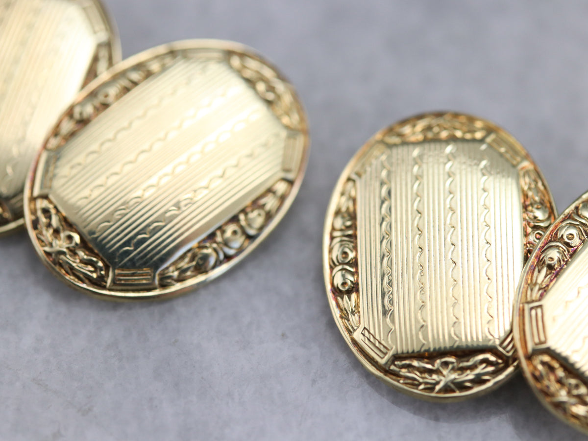 Gold Late Art Deco Etched Cufflinks