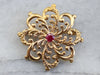 Ornate Gold Ruby Brooch