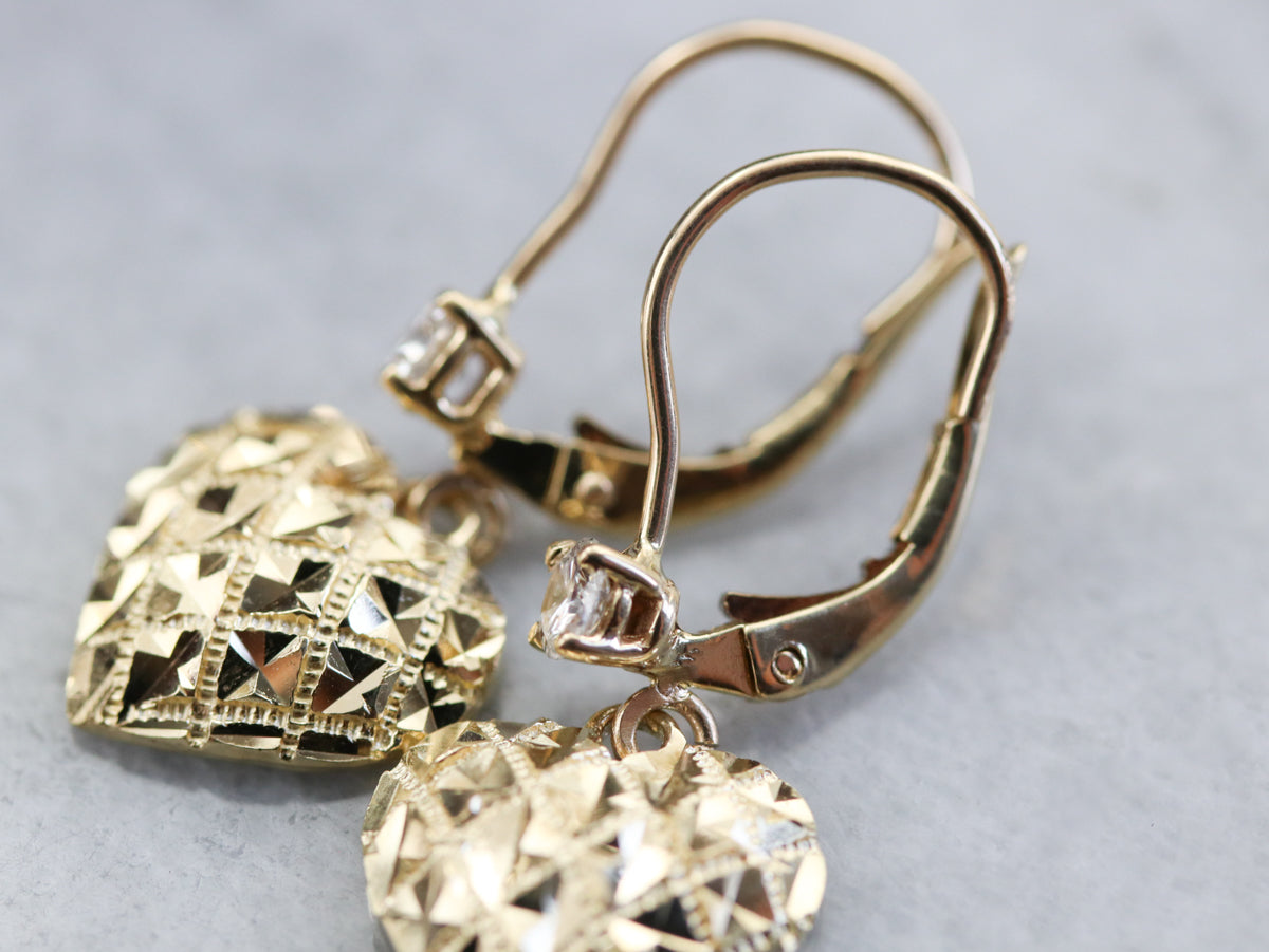 Pendientes colgantes de corazón de diamantes dorados