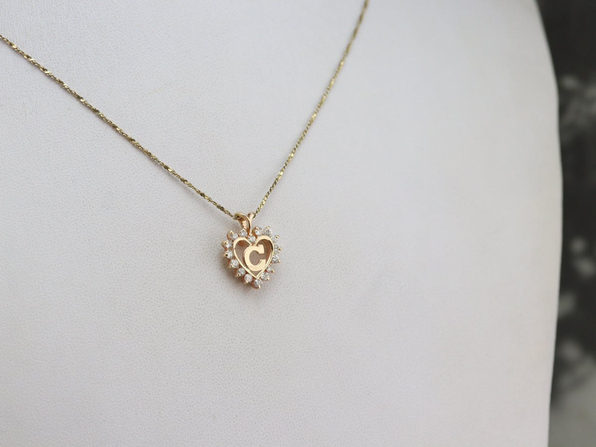 Diamond Halo "C" Initial Pendant