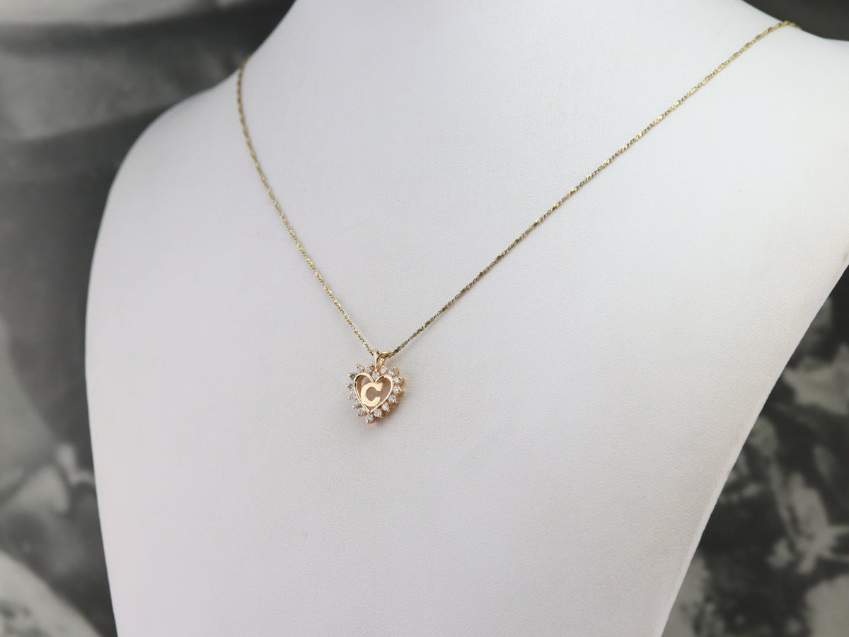Diamond Halo "C" Initial Pendant