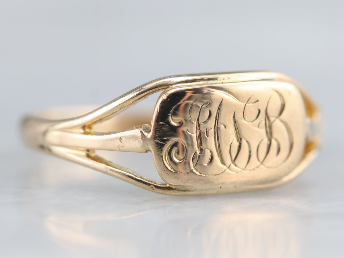 Ladies Gold "FTB" Monogrammed Signet