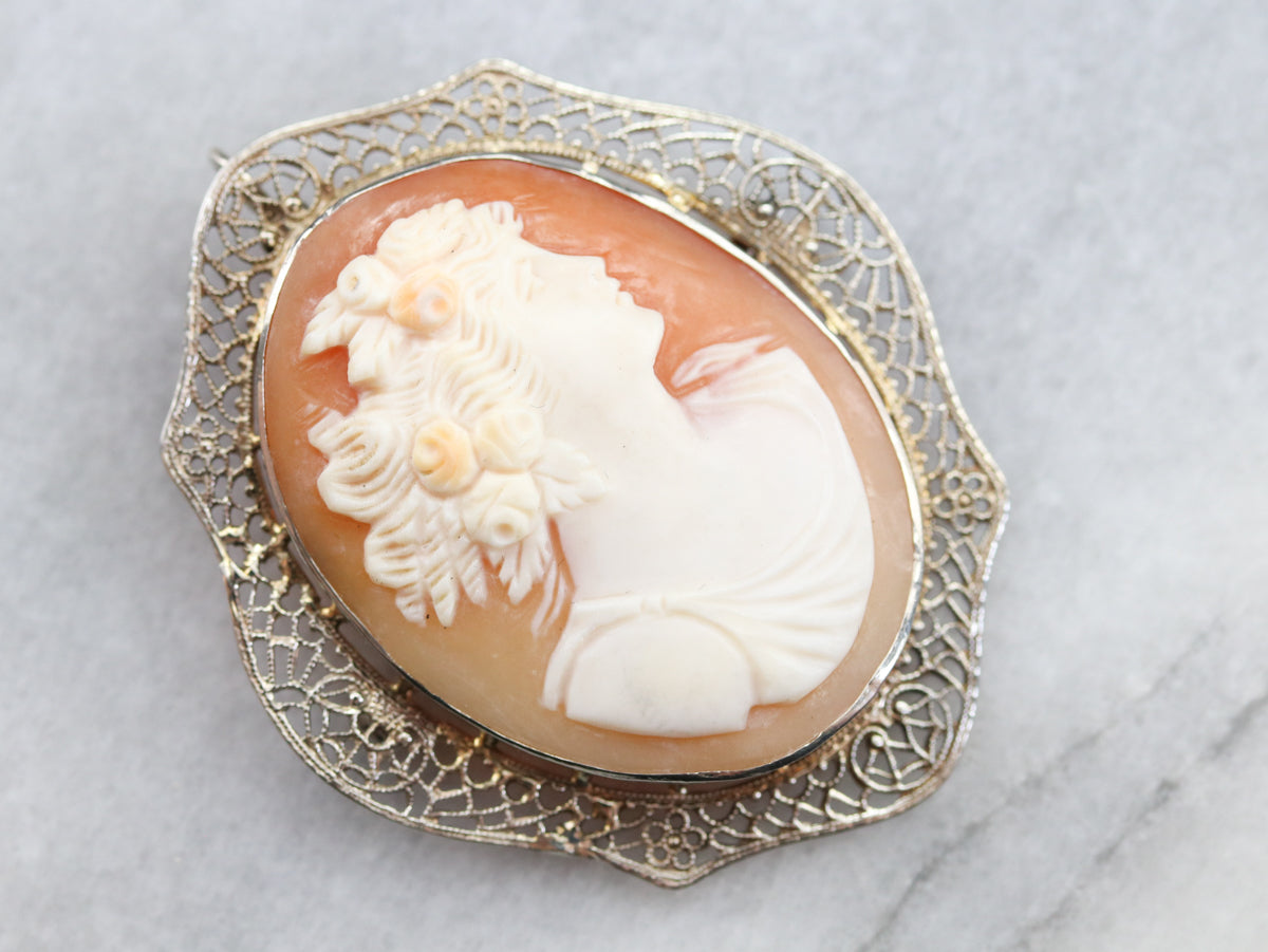 Vintage White Gold Cameo Brooch or Pendant