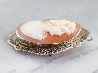Vintage White Gold Cameo Brooch or Pendant