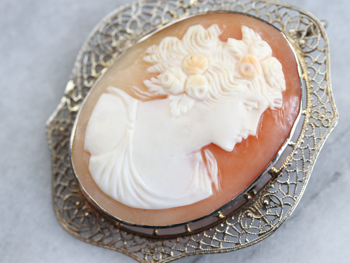 Vintage White Gold Cameo Brooch or Pendant