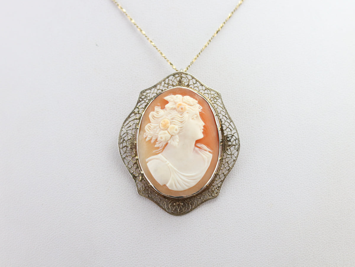 Vintage White Gold Cameo Brooch or Pendant