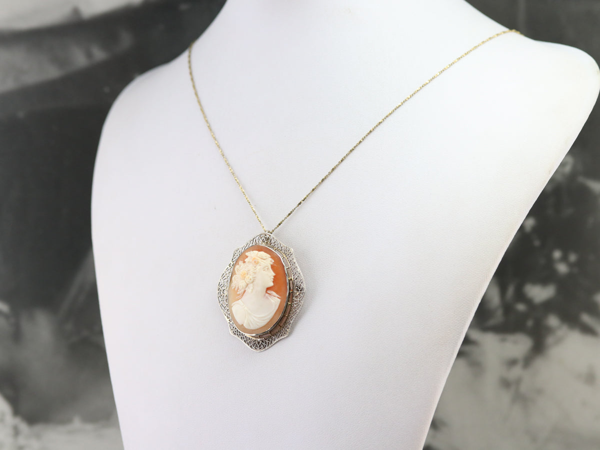 Vintage White Gold Cameo Brooch or Pendant