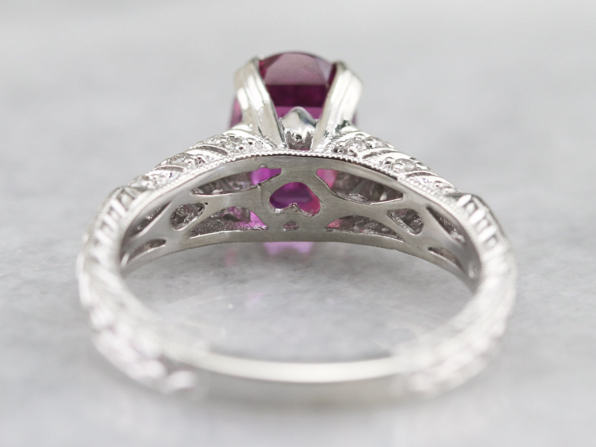 Modern Pink Sapphire and Diamond Engagement Ring