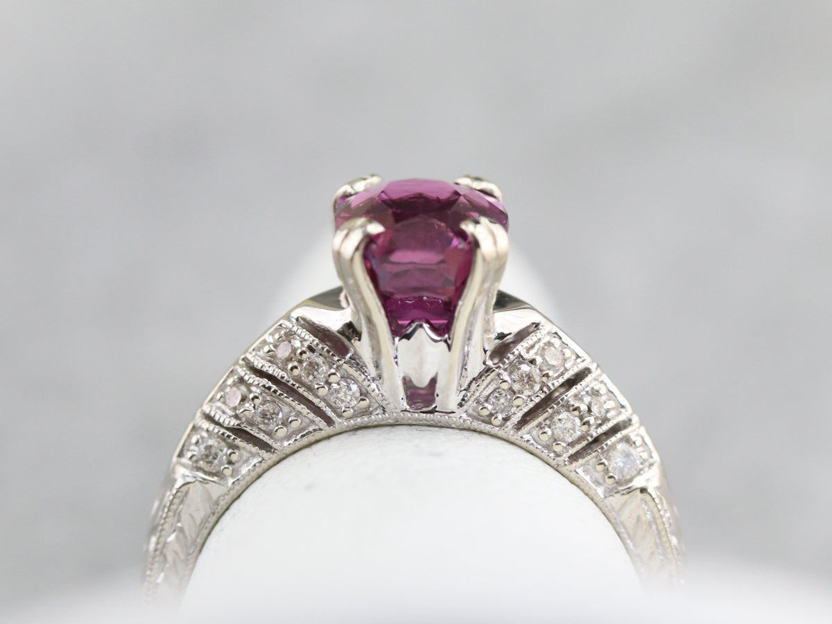 Modern Pink Sapphire and Diamond Engagement Ring