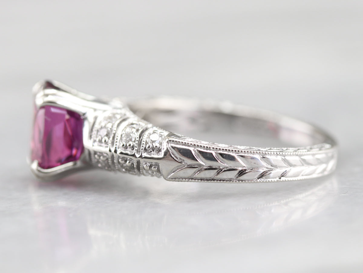 Modern Pink Sapphire and Diamond Engagement Ring