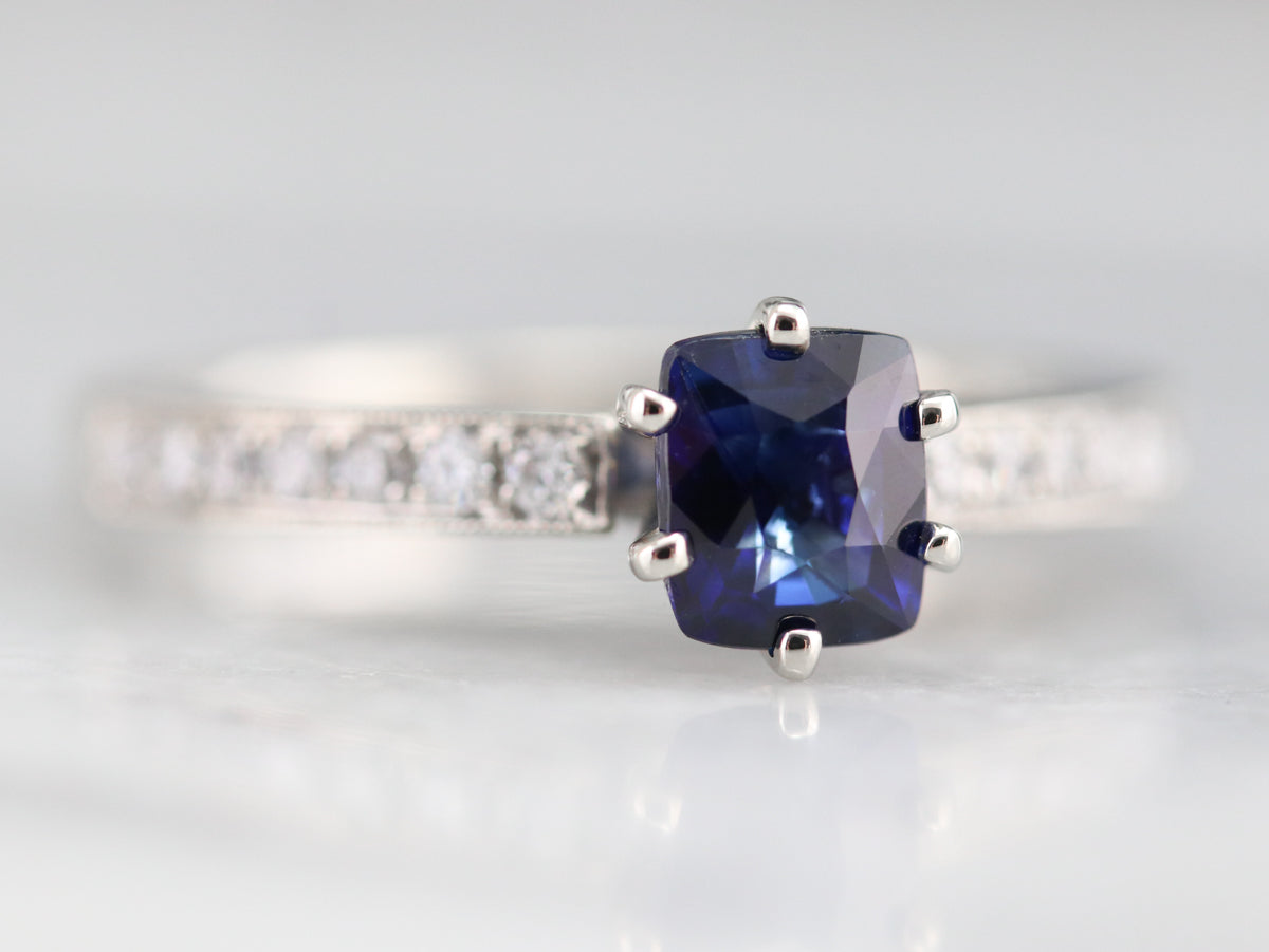 Modern Ceylon Sapphire and Diamond Engagement Ring