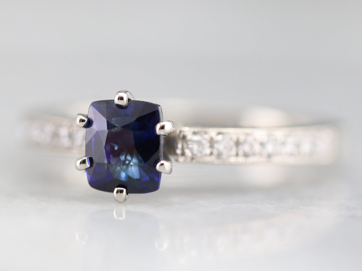 Modern Ceylon Sapphire and Diamond Engagement Ring