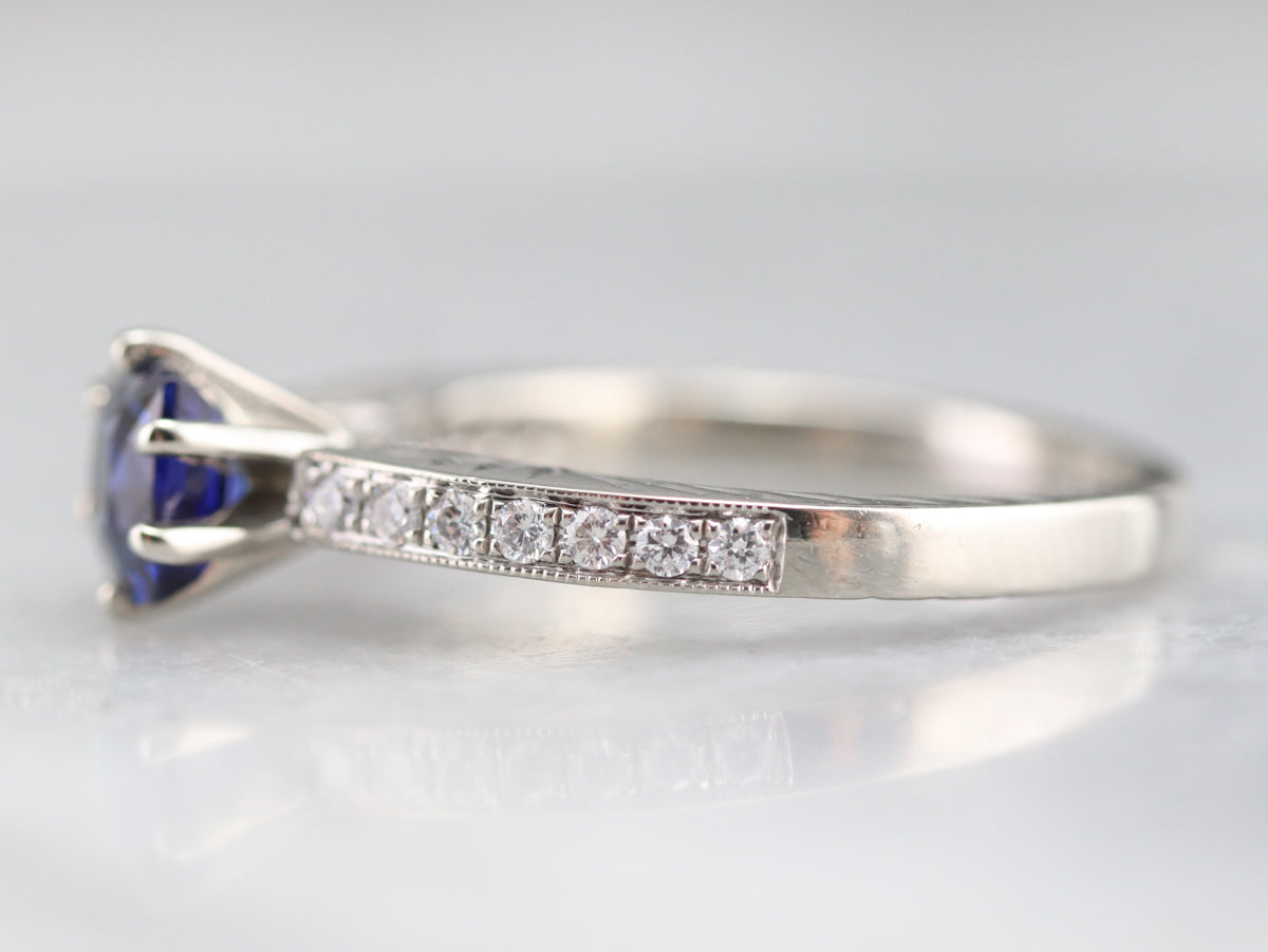 Modern Ceylon Sapphire and Diamond Engagement Ring