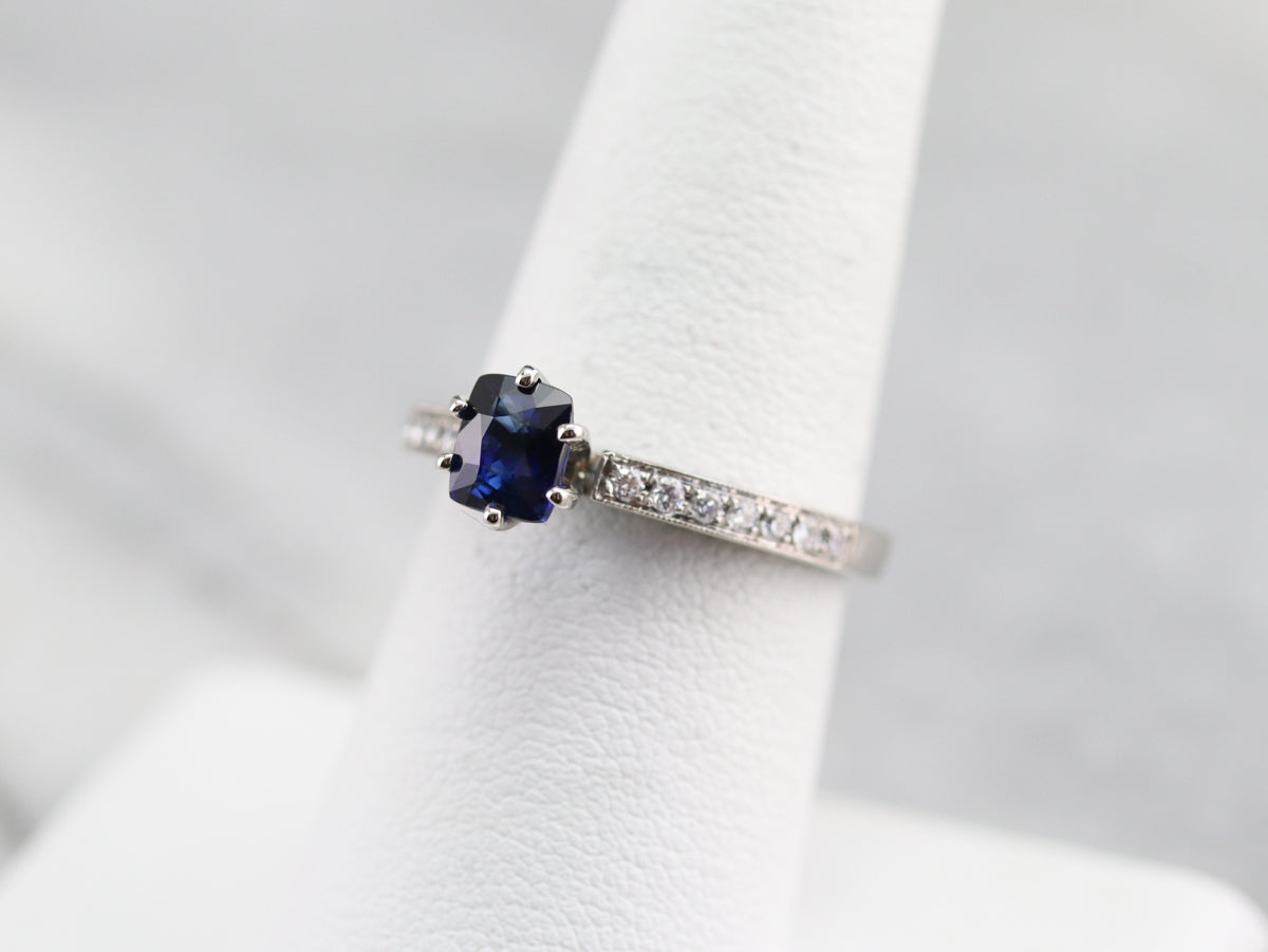 Modern Ceylon Sapphire and Diamond Engagement Ring
