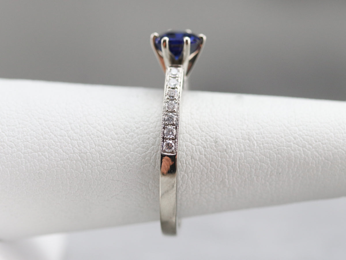 Modern Ceylon Sapphire and Diamond Engagement Ring