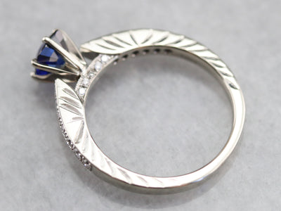 Modern Ceylon Sapphire and Diamond Engagement Ring