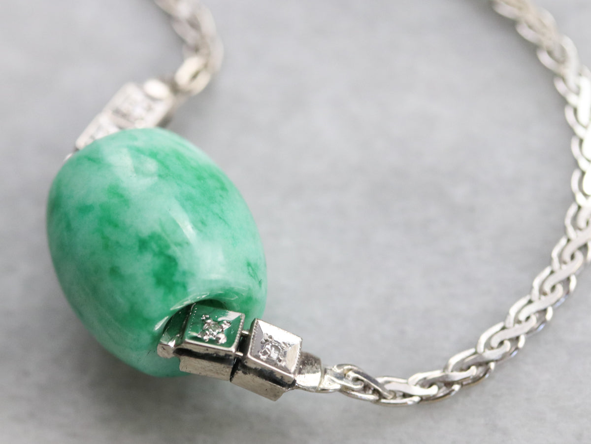 Beaded Dyed Jade and Diamond Necklace
