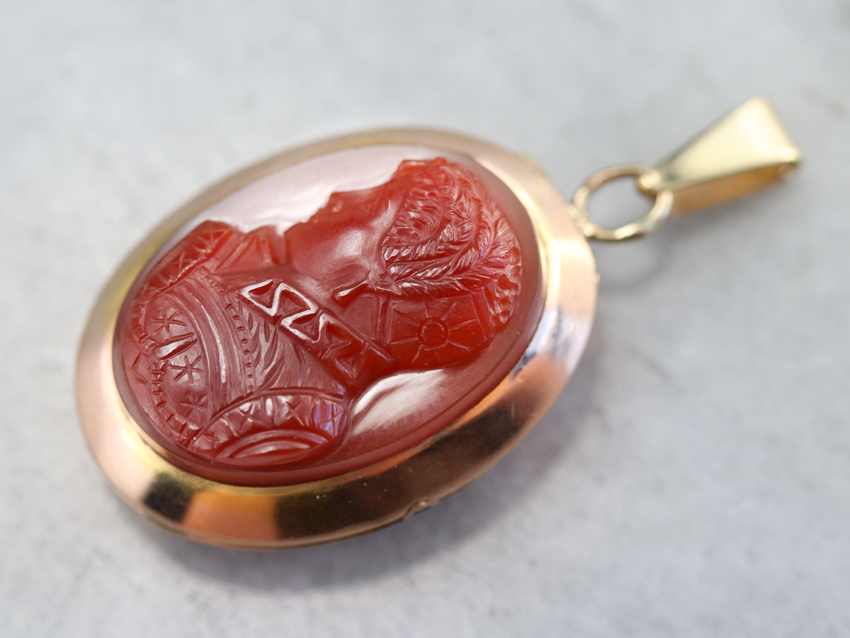 Antique Carved Carnelian Cameo Locket