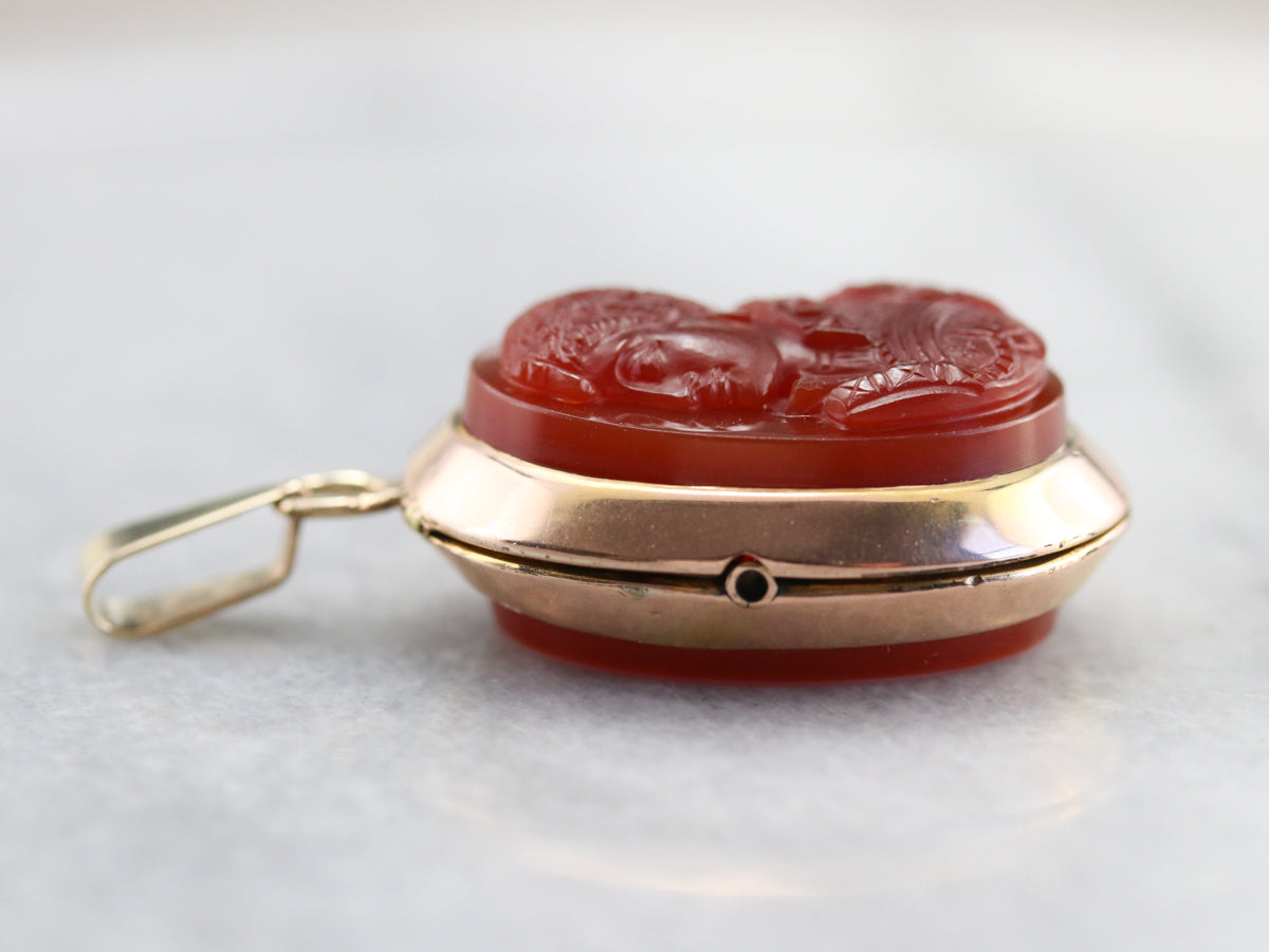 Antique Carved Carnelian Cameo Locket