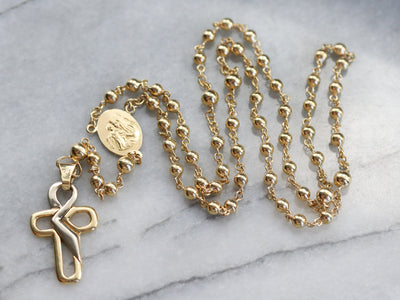 Modernist Gold Rosary Bead Necklace