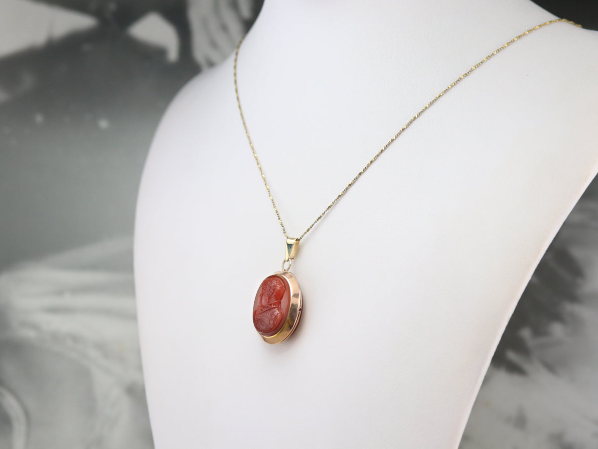 Antique Carved Carnelian Cameo Locket