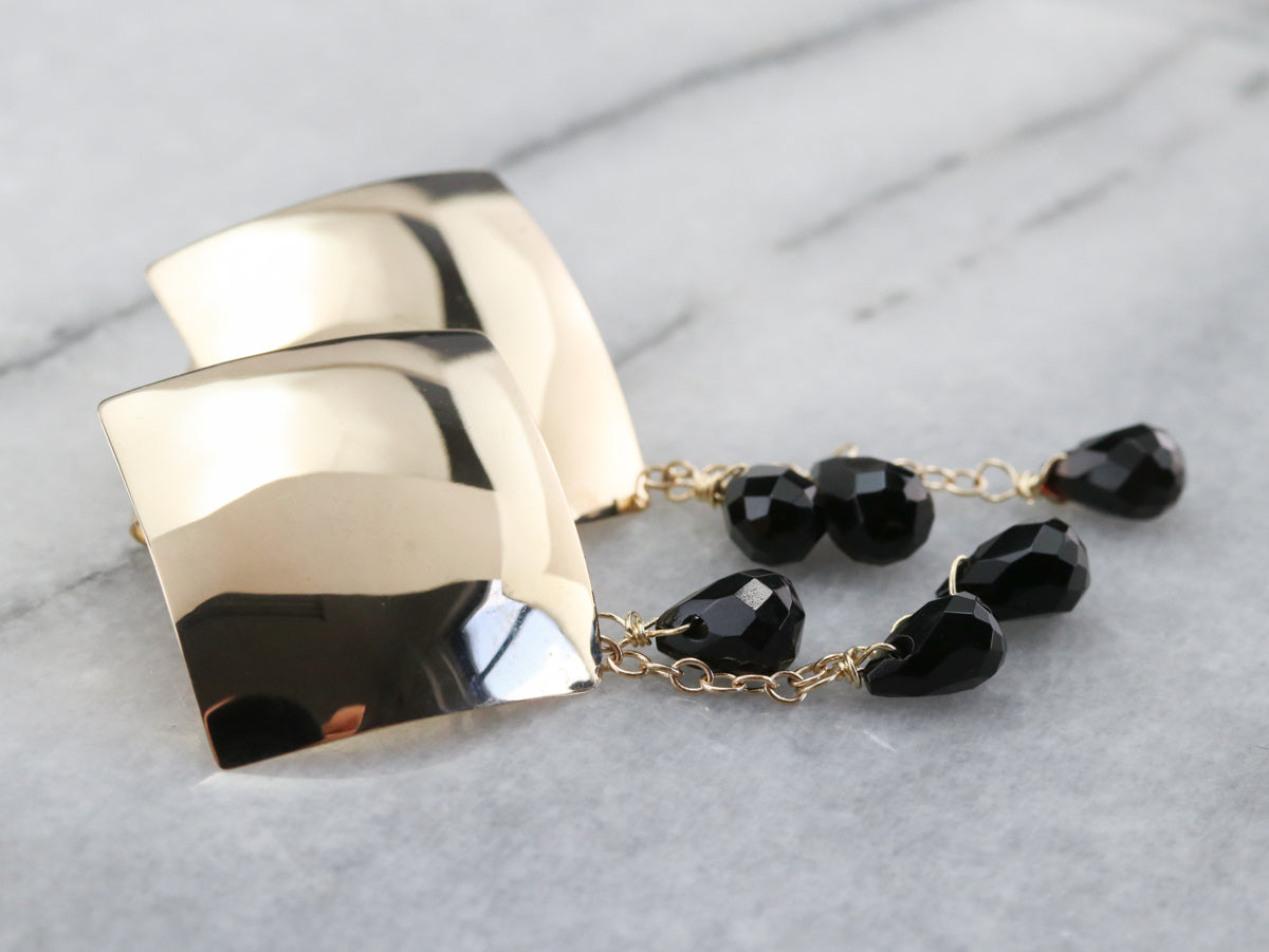 Yellow Gold and Black Onyx Beaded Earrings