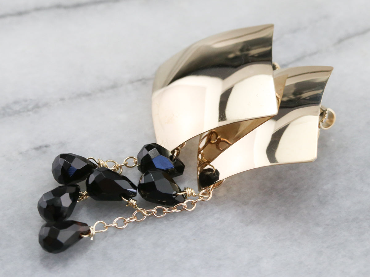 Yellow Gold and Black Onyx Beaded Earrings
