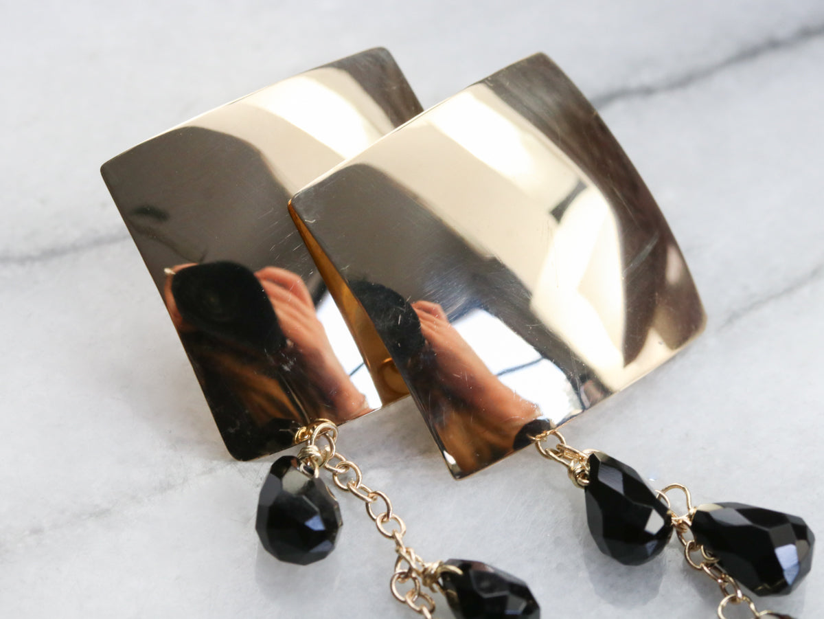 Yellow Gold and Black Onyx Beaded Earrings